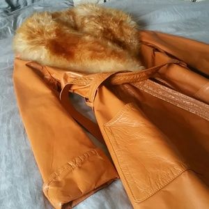 Fabulous Vintage Fur Collared Leather Trench Coat